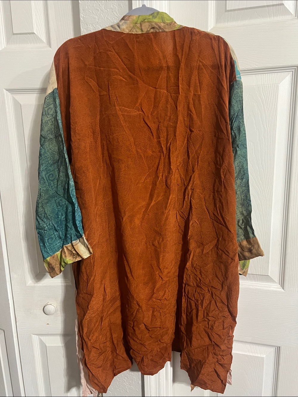 Lightweight Mixed-Print Duster Kimono in Rust, Teal & Blush - Picture 2 of 2